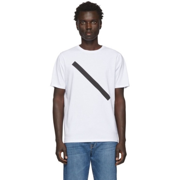 NWT SATURDAYS NYC White with Gray Slash T-Shirt, Size XXL - Picture 1 of 6